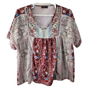 Noracora 3XL Women's Short Sleeve Top Multicolor Bohemian Festival